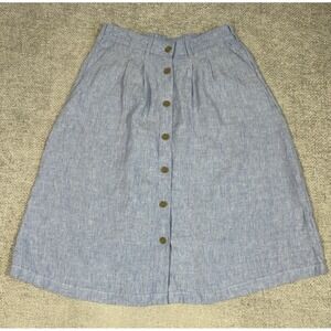 Lands End Skirt Womens 10 Blue Linen Button Front Midi Coastal Prairie‎ Cottage